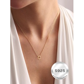 18K Gold Plated Sterling Silver Initial Necklace Letter Necklaces Delicate Dainty Small Pendant Necklace Silver Choker Necklace for Women J Initial