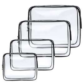 Aucuu Aucuu 4-Pack Clear Wash & Makeup Bags TSA Approved Makeup Bags, PVC Waterproof Travel Wash Bags for Family, Men, Women (Largea, Medium, Small, Minimum)