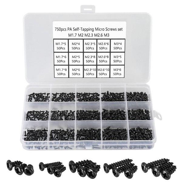 FandWay Pack of 750 Small Screws Assortment M1.7 M2 M2.3