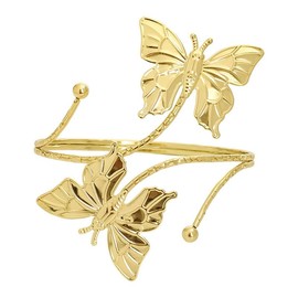 TengRiah Arm Cuff, Upper Arm Band Cuff Bracelet, Gold Silver Boho Adjustable Flower Butterfly Cuff Set Birthday Friendship Gift Holiday Beach Women's Jewelry-3