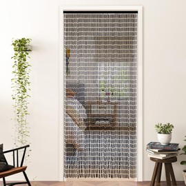 Handmade Bamboo Beaded Curtains for Doorways, 65 Strands 35.5x78.7inch Natural Wood Boho Hanging Door Beads Curtains Room Divider for Home Decor Hallway Window(Black)