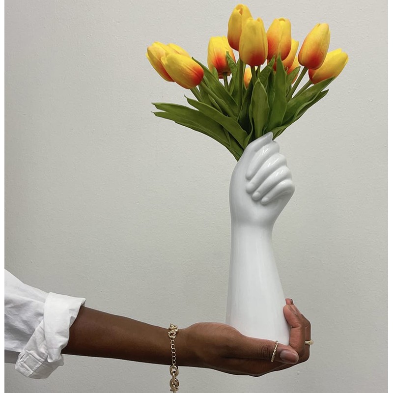 White Ceramic Vases Hand Bud Flower Vase for Decor Hhydroponic