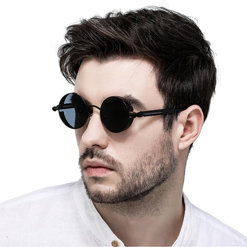FREESE Men's Round Sunglasses, Designer Metal Frame, UV Protection