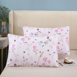 Styho 100% Egyptian Cotton Floral Printed Pillow Cases 2 Pack Standard Size Pillow Cover for Hair and Skin(Pink-White,50 x 75cm)