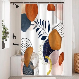 Duschvorhang Boho, Uiiooazy Duschvorhang Abstrakt Kunst Blau Terracotta Bogen Modern Minimalistisch Duschvorhäng Ani Schimmel Wasserdicht Polyester Stoff Blickdicht Bad Vorhang mit 8 Haken 120Bx200Hcm