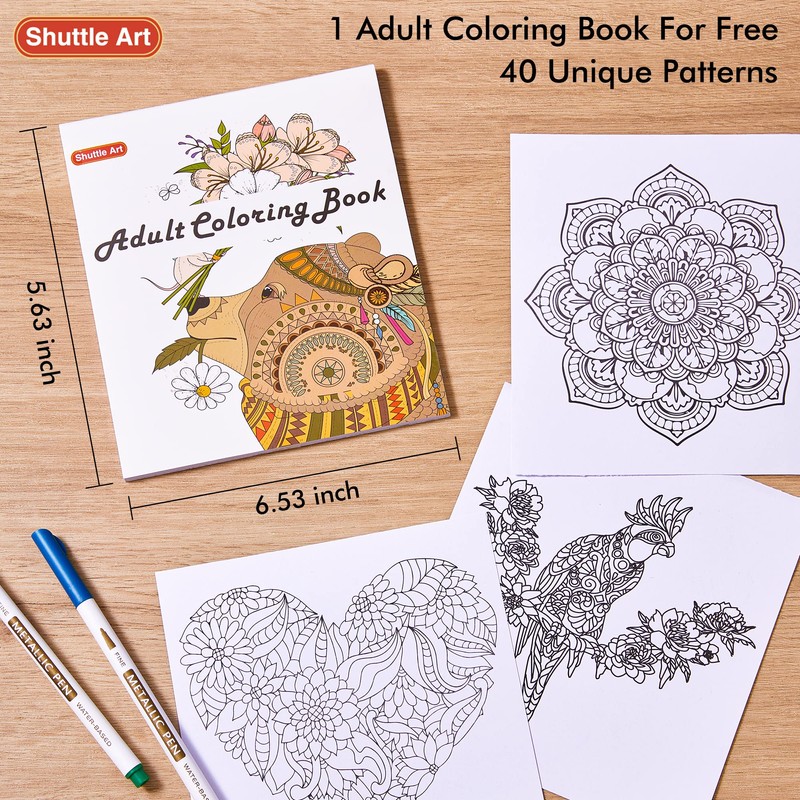 Shuttle Art Metallic Marker Pens 30-Color Set with Adult Coloring