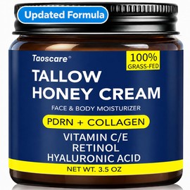 Beef Tallow for Skin, Tallow and Honey Balm Infused with PDRN Collagen, Anti-Aging Firming Tallow Face Moisturizer, Grass-Fed Whipped Tallow Cream Reduces Fine Lines & Wrinkles, Natural Body Skincare