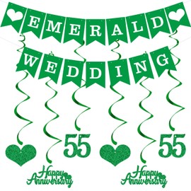 Elicola 55th Anniversary Decorations Emerald Wedding Banner Hanging Swirls Happy 55th Anniversary Bunting Backdrop for Party Decorations