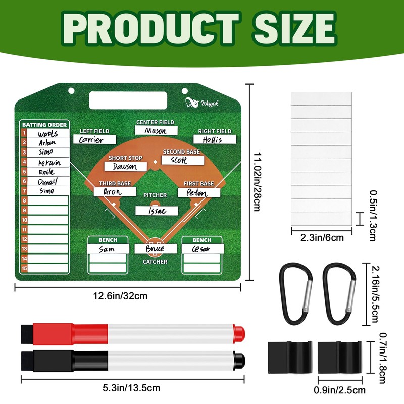WISYOK Double-Sided Magnetic Baseball Lineup Board for Dugout, Includes 40