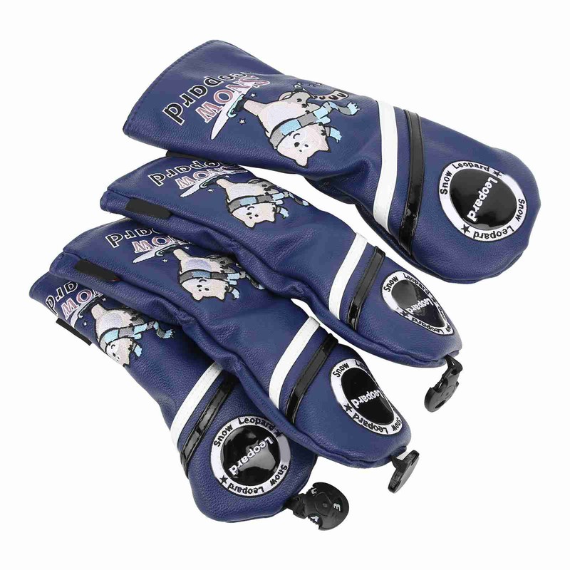 4Pcs 1/3/5/UT Golf Wood Headcovers Cartoon Snow Leopard Pattern PU