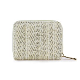 Energather Small Womens Wallets, Straw Small Wallet for Women and Girls, Compact Women Small Credit Card Holder with Zippers for Shopping, Dating, Travelling, Walking (Beige)