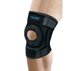 MEDWAY | Rodillera Corta abierta con estabilizador de rótula y soportes laterales flexibles Color Negro