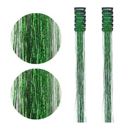 Hair Tinsel Clip in Green 22 Inch Tinsel Hair Extensions with Clips 12 Pcs Colorful Glitter Tinsel Hair Heat Resistant Sparkling Fairy Hair Accessories for Women Kids Girls