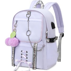 Spotted Tiger School Backpack for Girls Backpack with Lunch Box Backpacks for Teen Girl Backpacks School Bag Bookbag (Purple)