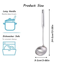 Soup Ladle,304 Stainless Steel Cooking Ladles Long Spoon, Heavy Duty Kitchen Serving Ladle with Ergonomic Handle - Soup Serving Spoons Ladles for Cooking, Gravy, Sauces, and More