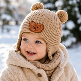 Baby Bear Ear Winter Hat for Kids – Soft Knitted Warm Beanie with Cute Design for Cold Weather Outdoor Wear