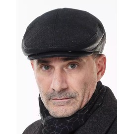 Ardorion Men's Flat Cap Lined Peaked Cap with Ear and Neck Protection Autumn Winter Hat with Ear Flaps Peaked Cap with Ear Protection Flat Cap, Black Grey