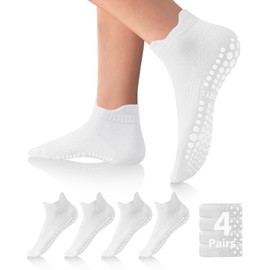 DIBAOLONG Pilates Grip Socks for Women - Non Slip Yoga & Workout Socks, 4 Pairs