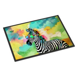 Caroline's Treasures DAC4053JMAT Hippie Animal Zebra Doormat Front Door Mat Indoor Outdoor Rugs for Entryway, Non Slip Washable Low Pile, 24H X 36W