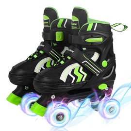 Roller Skates for Kids, Adjustable Quad Skates for Youth Teen Age 12-14 with Light Up Wheels, Children Beginners Rollerskates for Indoor Outdoor Spots