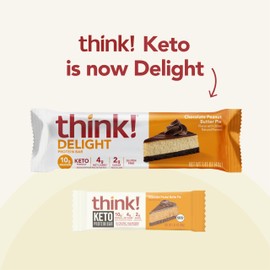 think! Keto Protein Bars, Healthy Low Carb, Low Sugar, Gluten Free Snack with No Artifical Sweeteners, 4G Net Carbs & 10G of Whey Protein - Chocolate Peanut Butter Pie (5 Count)
