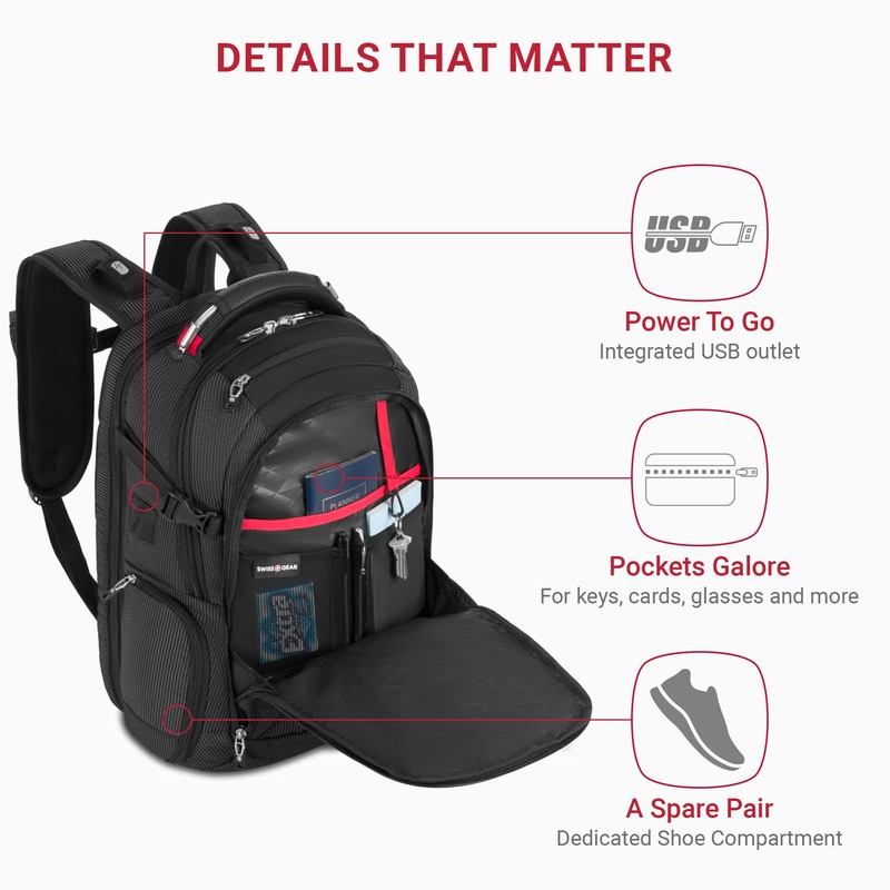 SwissGear Travel Tech Elite Laptop Backpack – Fits Laptops up