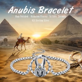 YEESIA Egyptian Anubis Bracelet 925 Oxidized Silver Anubis God of the Underworld Bracelet Amulet Bracelet, Sterling Silver