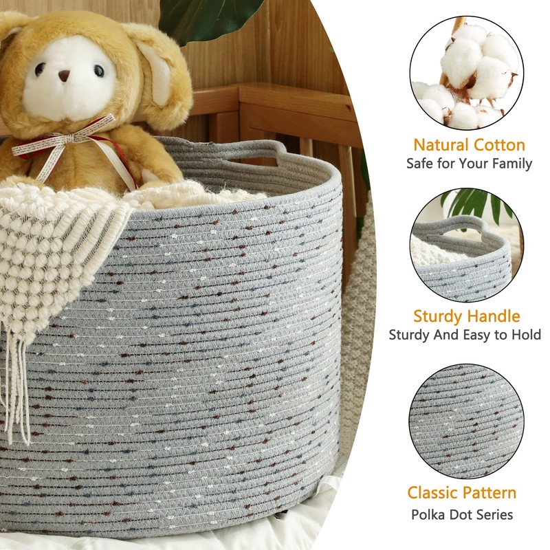 KAKAMAY Large Blanket Basket (20"x13"),Woven Baskets for storage Baby Laundry