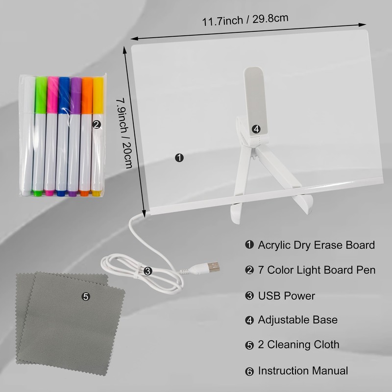 GraduationMall Acrylic Dry Erase Board with Light 11.8 X 7.9