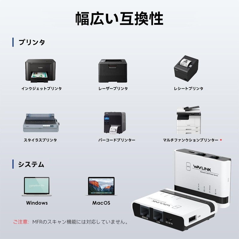 WAVLINK USB2.0 Wireless Print Server 10/100 Mbps WiFi Print Server