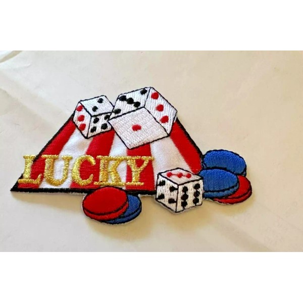 Unbranded LUCKY dice chips gambling Iron On Patch Applique 3
