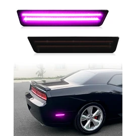 Pink Purple LED Rear Side Marker Lights for 2011-2014 Dodge Charger &2008-2014 Challenger, Smoked Lens Bumper Sidemarker Lamps with Dual Row, pack of 2