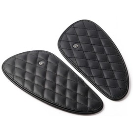 Trip Machine Company Handcrafted Genuine Leather Motorcycle Fuel Tank Pads Protective Sticker Scratch Resistant Premium Protector Guard Leather Diamond Black