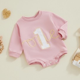 MAHUAOYIXI Newborn Baby Girls First Birthday Outfits Letter Floral Strawberry Embroidery Romper Long Sleeve Bodysuits Toddler Infant Girls Clothes Birthday Gift For Baby Girl (White, 6-12 Months)