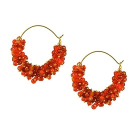 Crunchy Fashion Bollywood Style Party Wear Traditional Indian Jewelry Orange Pearl Hoop Earrings for Women