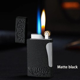 The Vintage Lighter Double Flame Butane Soft Flame & Torch Flame Lighter With Beautiful Flint Wheel - Matte Black