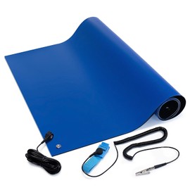 Bertech-2059S ESD Soldering Mat Kit, 2.5 Feet Wide x 5 Feet Long x 0.06 Inches Thick, Blue, Includes a Wrist Strap and Grounding Cord, RoHS and REACH Compliant (Assembled in USA)