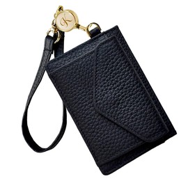 Giselle Pass Case, Commuter Holder, Selectable Reel, Coin Purse, Card Case, Card Holder, Thin, Lightweight, Genuine Cow Leather, Mini Wallet, Women's, Men's, Black [Gold Initial:K]
