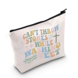 Christian Makeup Bag, Religious Gifts, Can't Throw Stones While Washing Feet, Bible Verse Gifts, Faith Based Zipper Bag, Stones While Uk