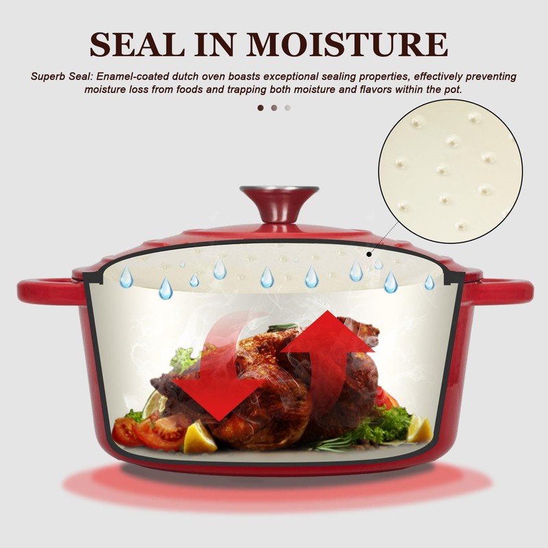 Overmont Enameled Cast Iron Dutch Oven - 7QT Pot with