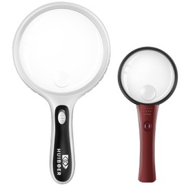 HUlBOER Large Magnifying Glass Set with Light Includes a Large and Small Magnifier with 10X and 20X Aspheric Magnifying Lenses and Bright Energy Saving LED Lights Ideal for Reading Coin Collecting etc