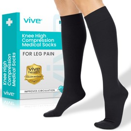Vive Medical Compression Stockings - 20-30 mmHg Knee High Socks for Varicose Veins - Support Stockings for Women/Men - Compression For Anti Embolism, Post Surgery, Swelling, Soreness (Black, Beige)