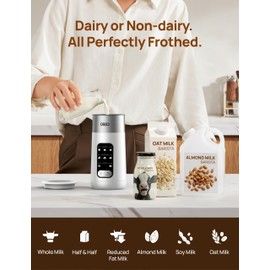 Dreo Milk Frother, 8-in-1 Electric Frother for Latte Art Coffee, 9oz/270ml Warm and Cold Foam Automatic Frothers for Dairy and Non-Dairy Milk, LED, Easy to Clean, BaristaMaker Air, White