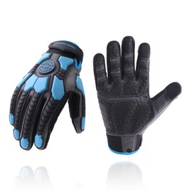 HLDD HANDLANDY Heavy Duty Work Gloves, SBR Padding, TPR Protector Impact Gloves, Men Anti Vibration Mechanic Work Gloves Touchscreen (L, Blue)