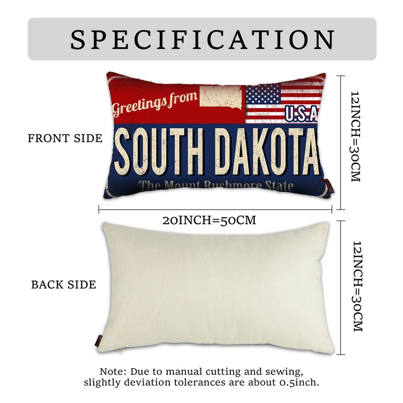 South Dakota Throw Pillow Cover 12x20 Set 2, South Dakota