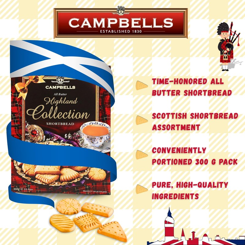 Campbells Shortbread All-Butter Highland Collection Cookies Assortment 10.58 Oz (Pack