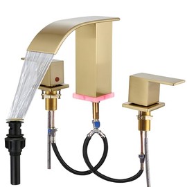 Bathroom faucets 3 Hole Widespread Modern Gold Faucet Sink Faucet 8 inch 3 Hole Vanity Bathroom with Pop Up Drain (Brushed Gold)