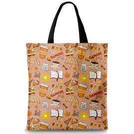Gilmore Girls Stoffbeutel Bedruckt Tragetasche Damen Einkaufstasche Stofftaschen TV Show Merchandise Tote Bag Aesthetic Tragetaschen Baumwolltasche Luke's Coffee Geschenk für Frauen 40x38 cm