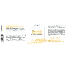 BioProphyl® Glucosamine Chondroitin - Joint Complex with 400 mg Glucosamine Sulphate and 200 mg Chondroitin Sulphate Supplemented with Vitamin E and Manganese - 90 Capsules