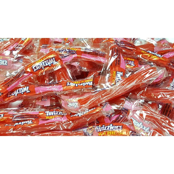 TWIZZLER Cherry Pull N' Peel Licorice, Red Single Twist Candy, Wrapped, 2 Pounds Single Twist Pack